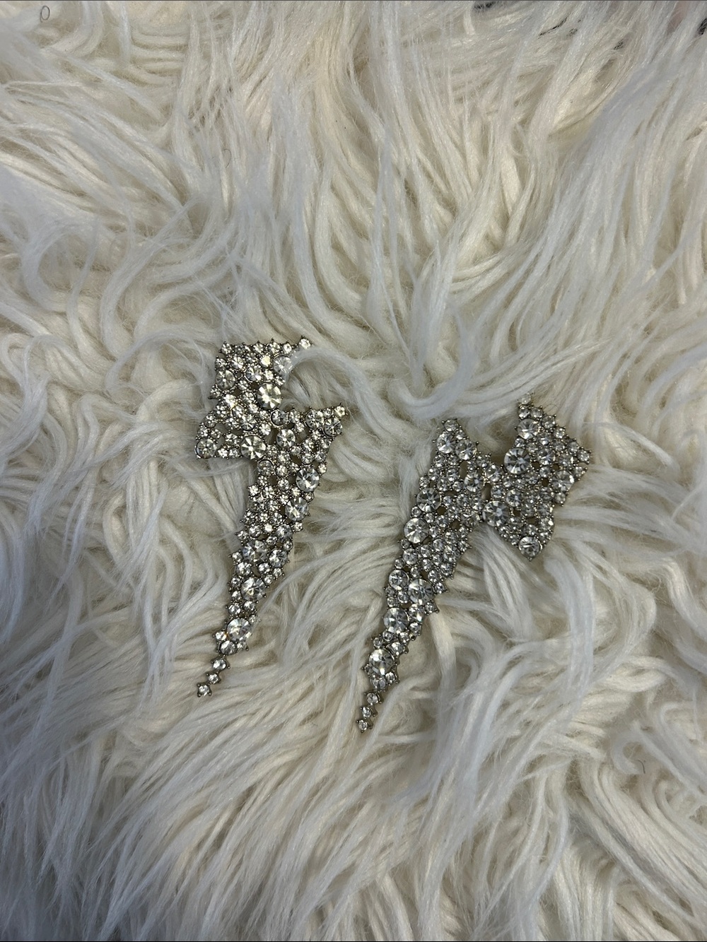Crystal Lightning Bolt Drop Earrings - Silver Tone